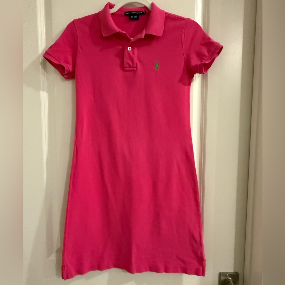 Ralph Lauren Pink Cotton Mesh Polo Dress with Green Pony